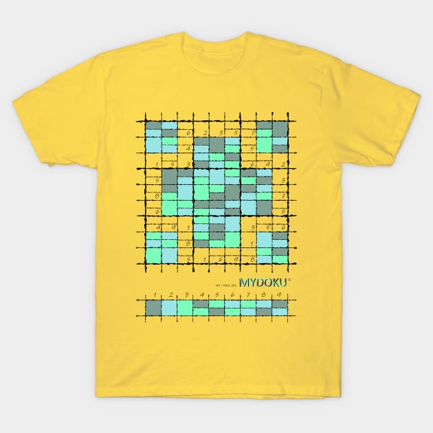 Mydoku_001_H001_006_F: Sudoku, Sudoku coloring, logic, logic puzzle, holiday puzzle, fun, away from screen T-Shirt by Mydoku